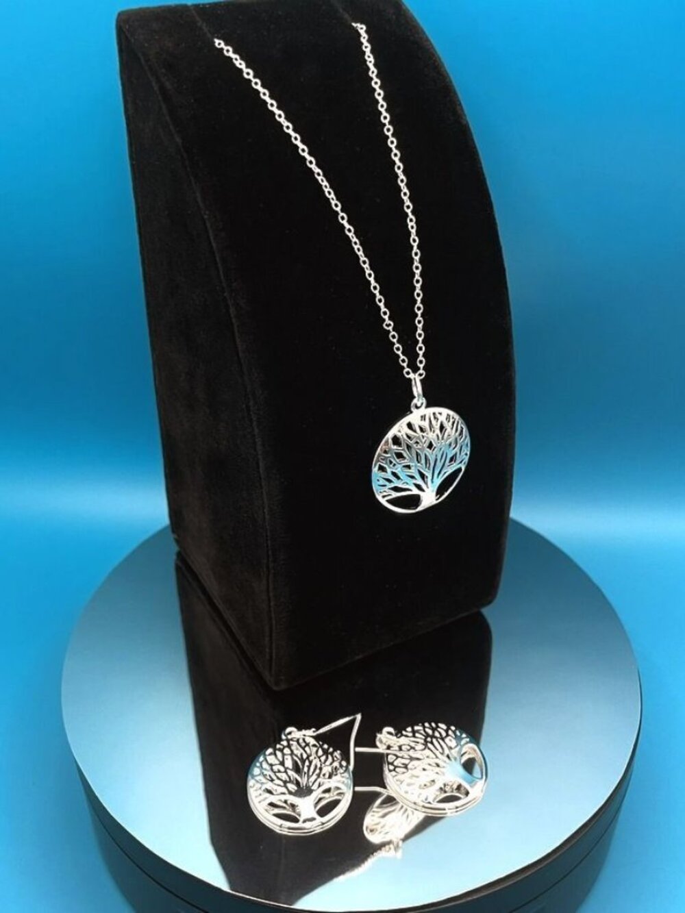 Destinelle Filigree 925 Sterling Silver Tree of Life Necklace Earrings Gift Set
